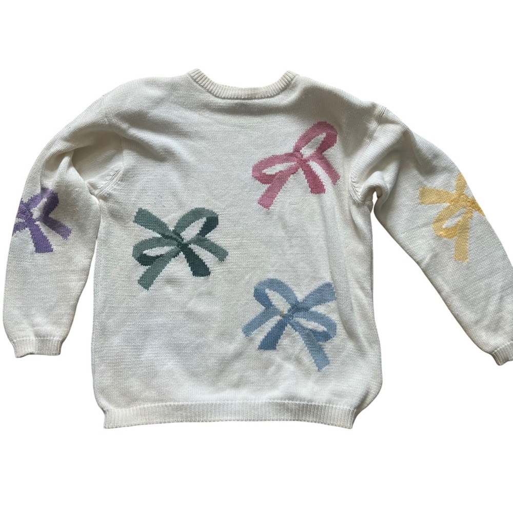 Essential Elements Vintage Womens Cotton Bow Knit Sweater‎ White Pastel Size L